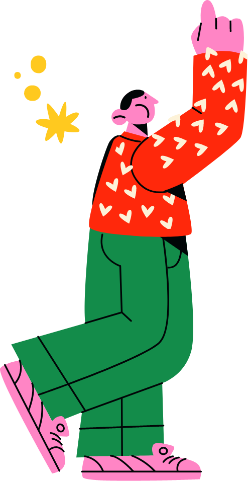 손가락으로 위를 가리키고 있는 남성 일러스트